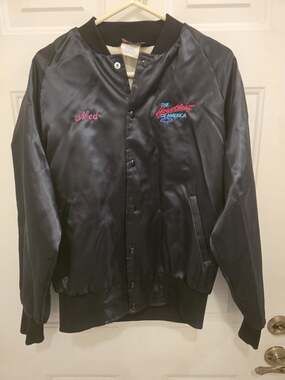 Vintage Chevrolet Heartbeat of America Jacket Mens M Black Satin Bomber USA
